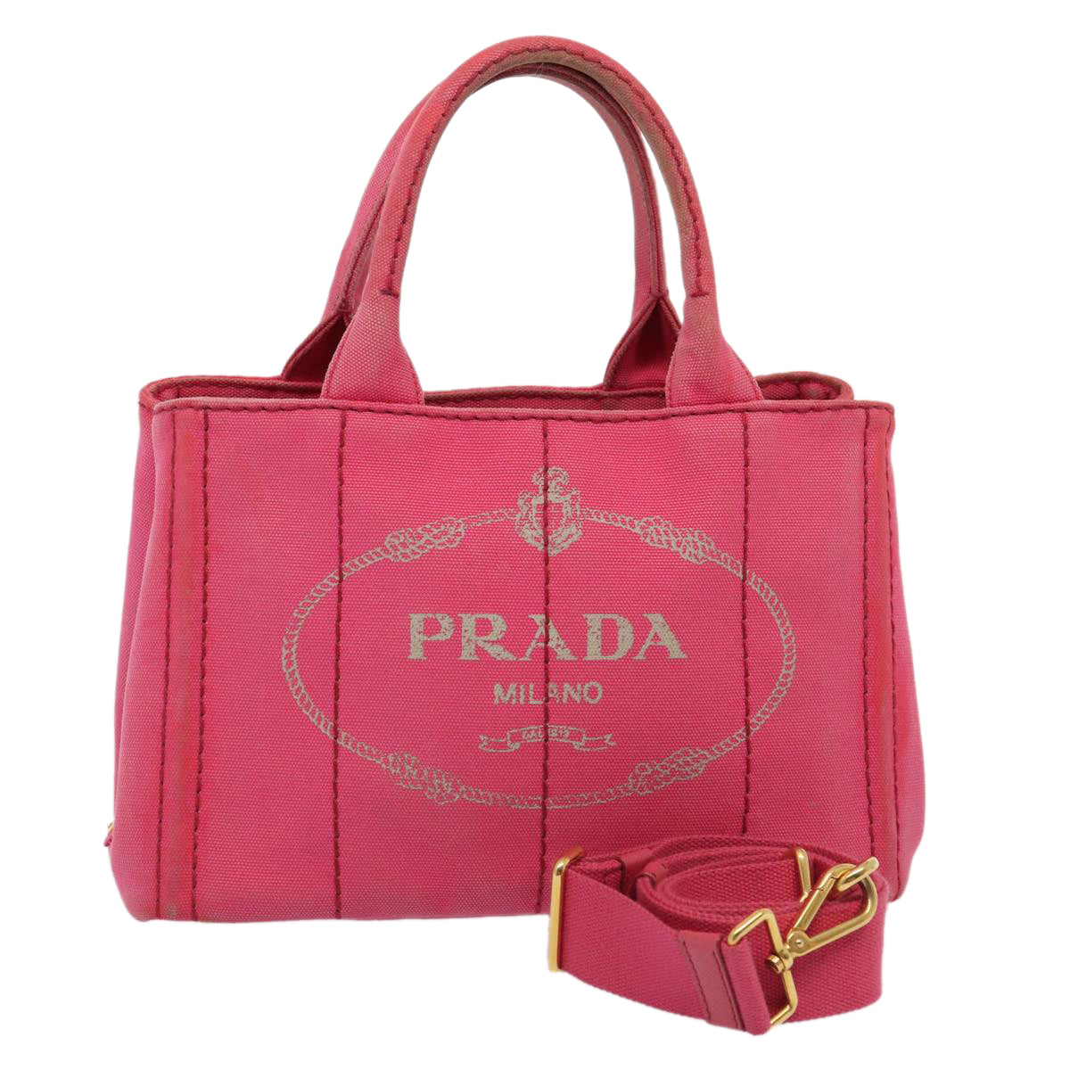 Luxury Prada Canapa PM Hand Bag Canvas 2way Pink  ep4923