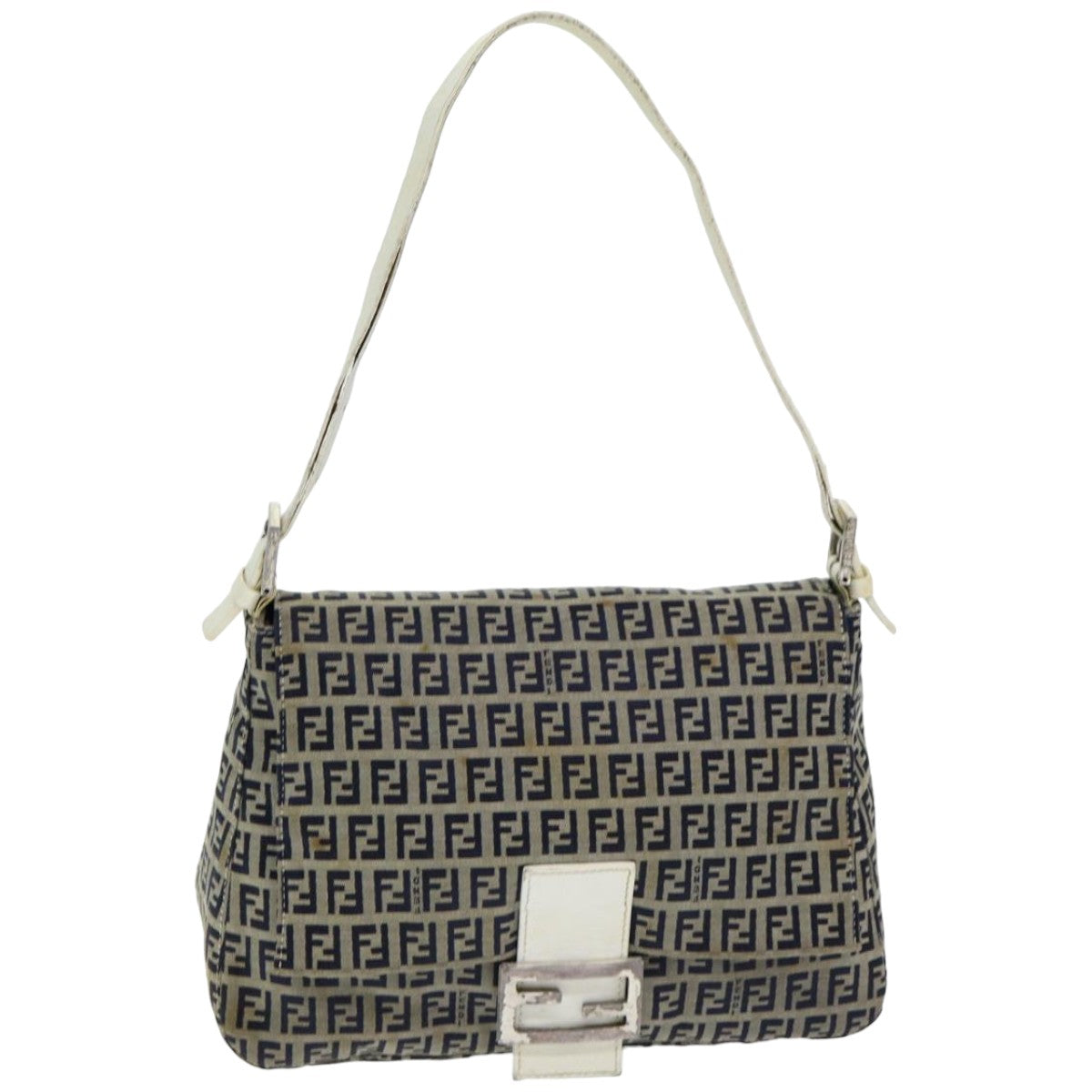 Luxury Fendi Zucchino Canvas Mamma Baguette Shoulder Bag Navyep4964