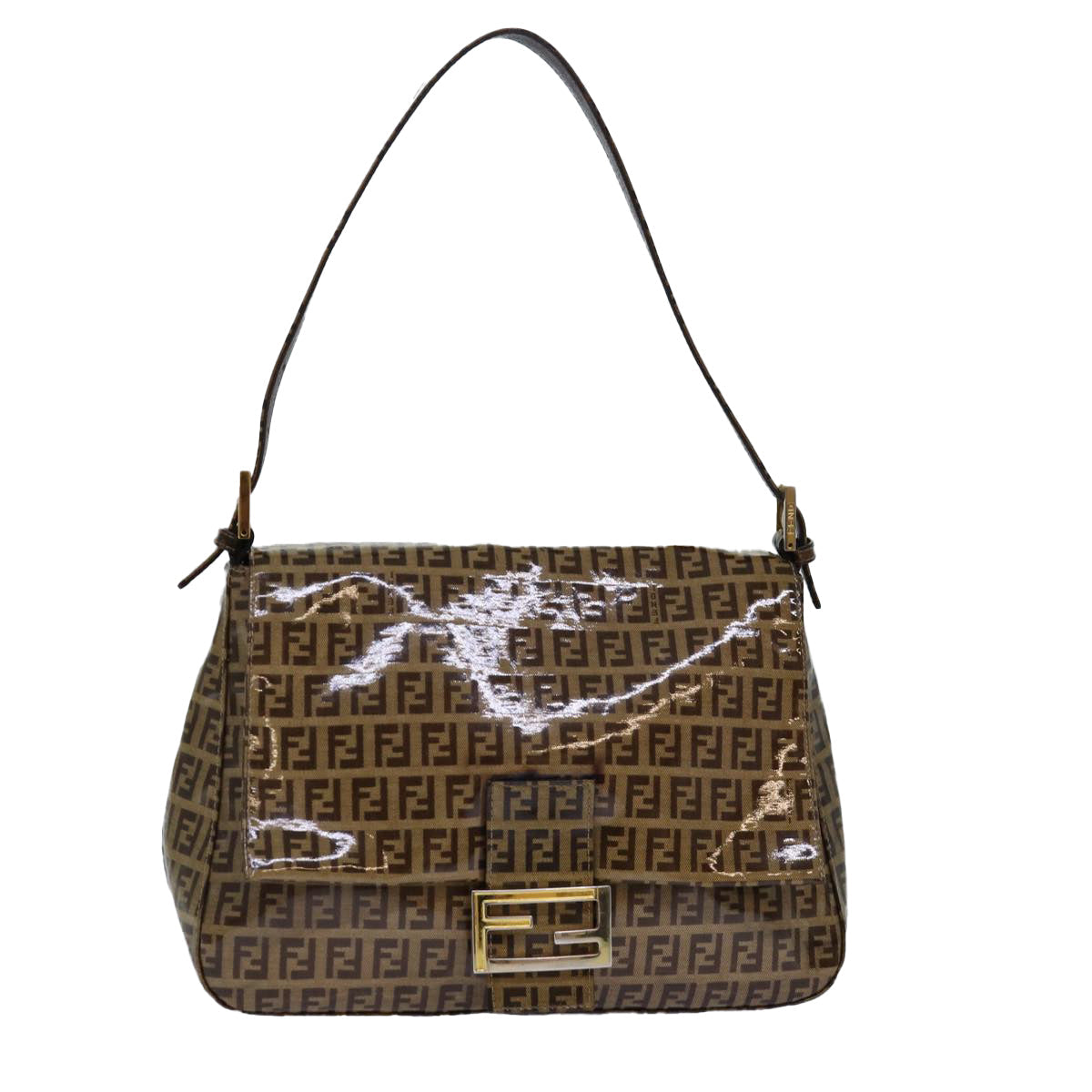 Luxury Fendi Zucchino Canvas Mamma Baguette Shoulder Bag Beige Goldep5119