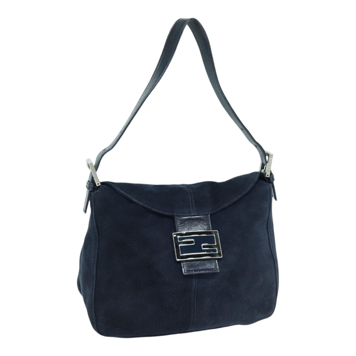 Luxury Fendi Mamma Baguette Shoulder Bag Suede Navy Silverep5217