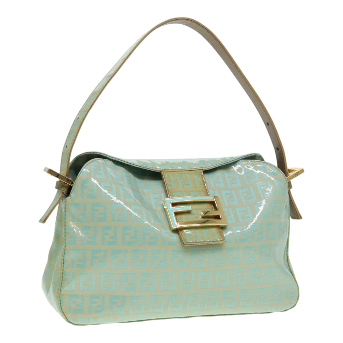 Luxury Fendi Zucchino Canvas Mamma Baguette Shoulder Bag Enamel Gold Greenep5220
