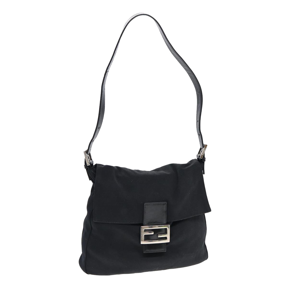 Luxury Fendi Mamma Baguette Shoulder Bag Nylon Black Silverep5222