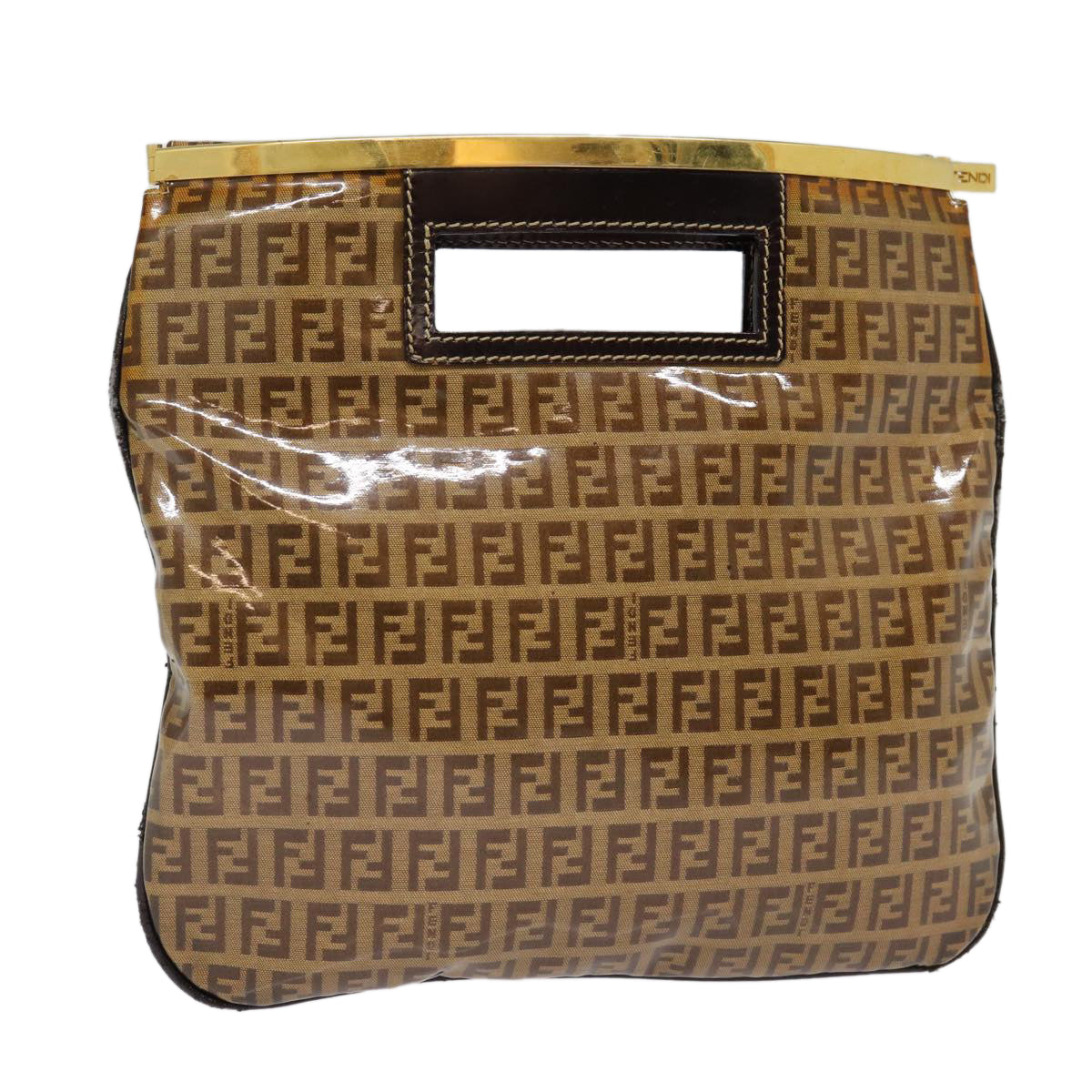 Luxury Fendi Zucchino Canvas Hand Bag Brown Goldep5232