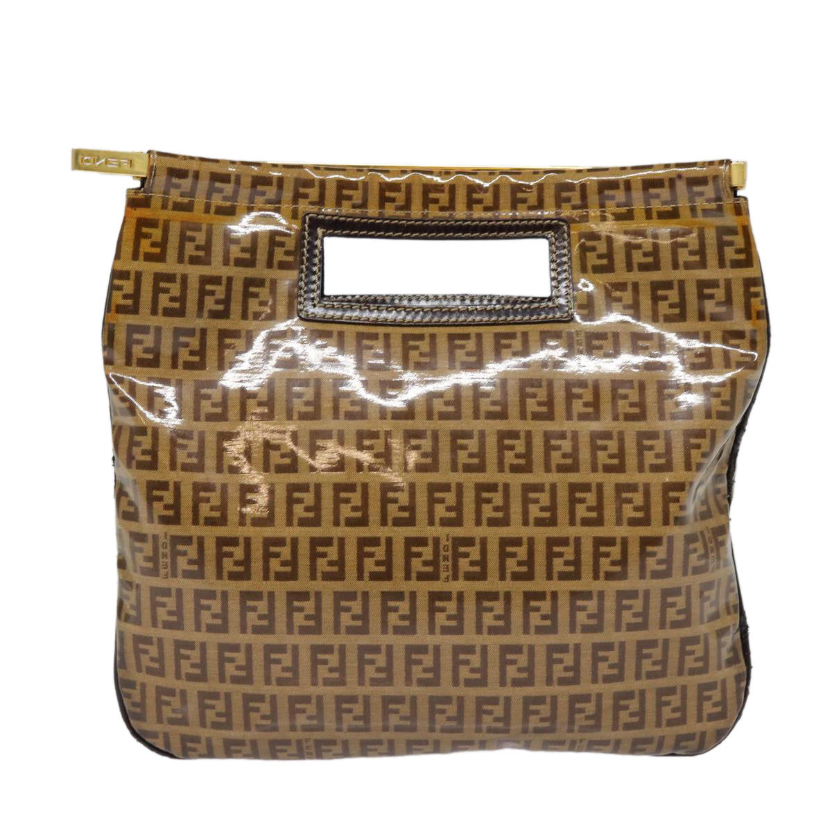 Luxury Fendi Zucchino Canvas Hand Bag Brown Goldep5232