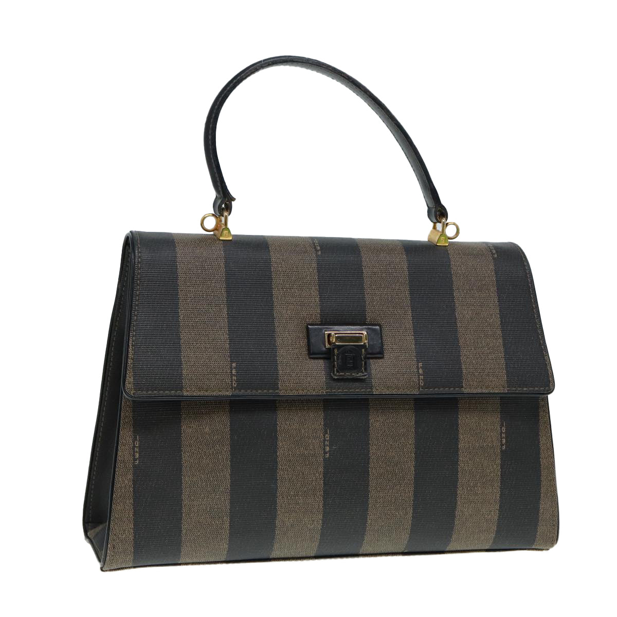 Luxury Fendi Pecan Canvas Hand Bag Brown Black goldep5335