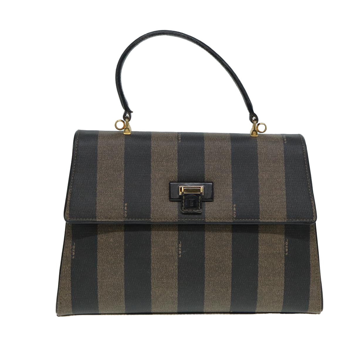 Luxury Fendi Pecan Canvas Hand Bag Brown Black goldep5335