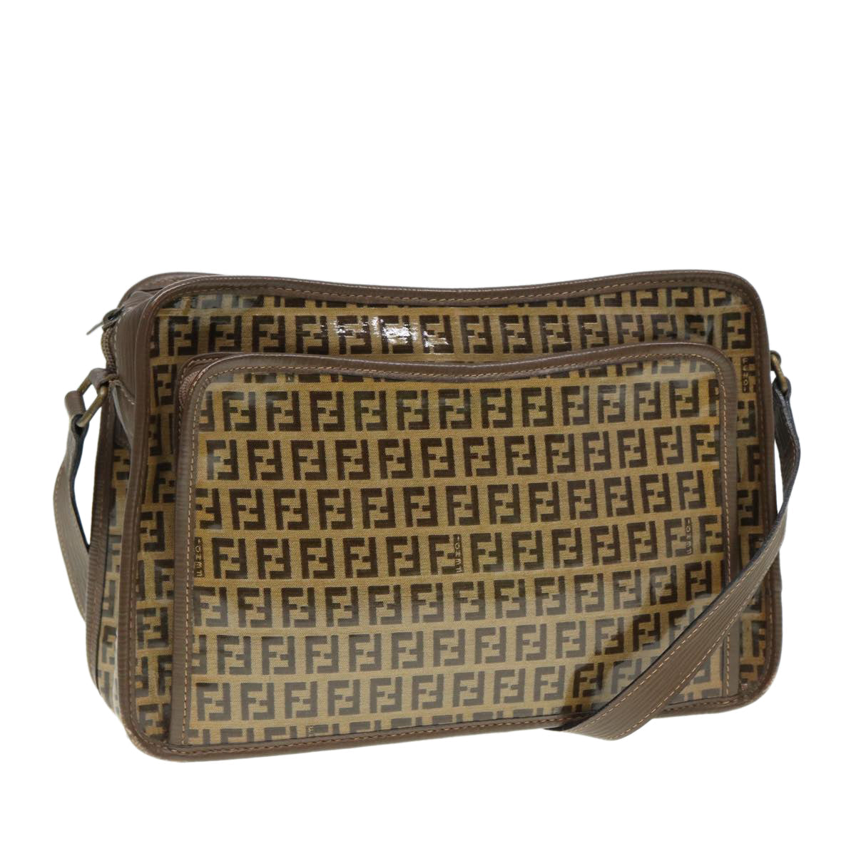 Luxury Fendi Zucchino Canvas Shoulder Bag Brown Goldep5363