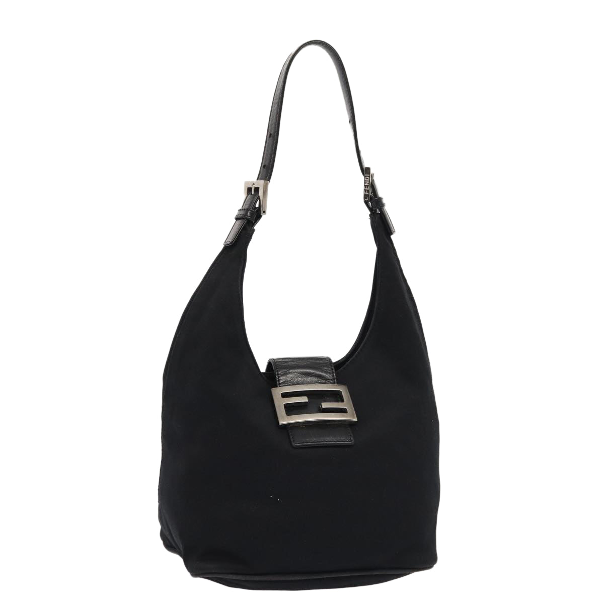 Luxury Fendi Mamma Baguette Shoulder Bag Nylon Black Silverep5381