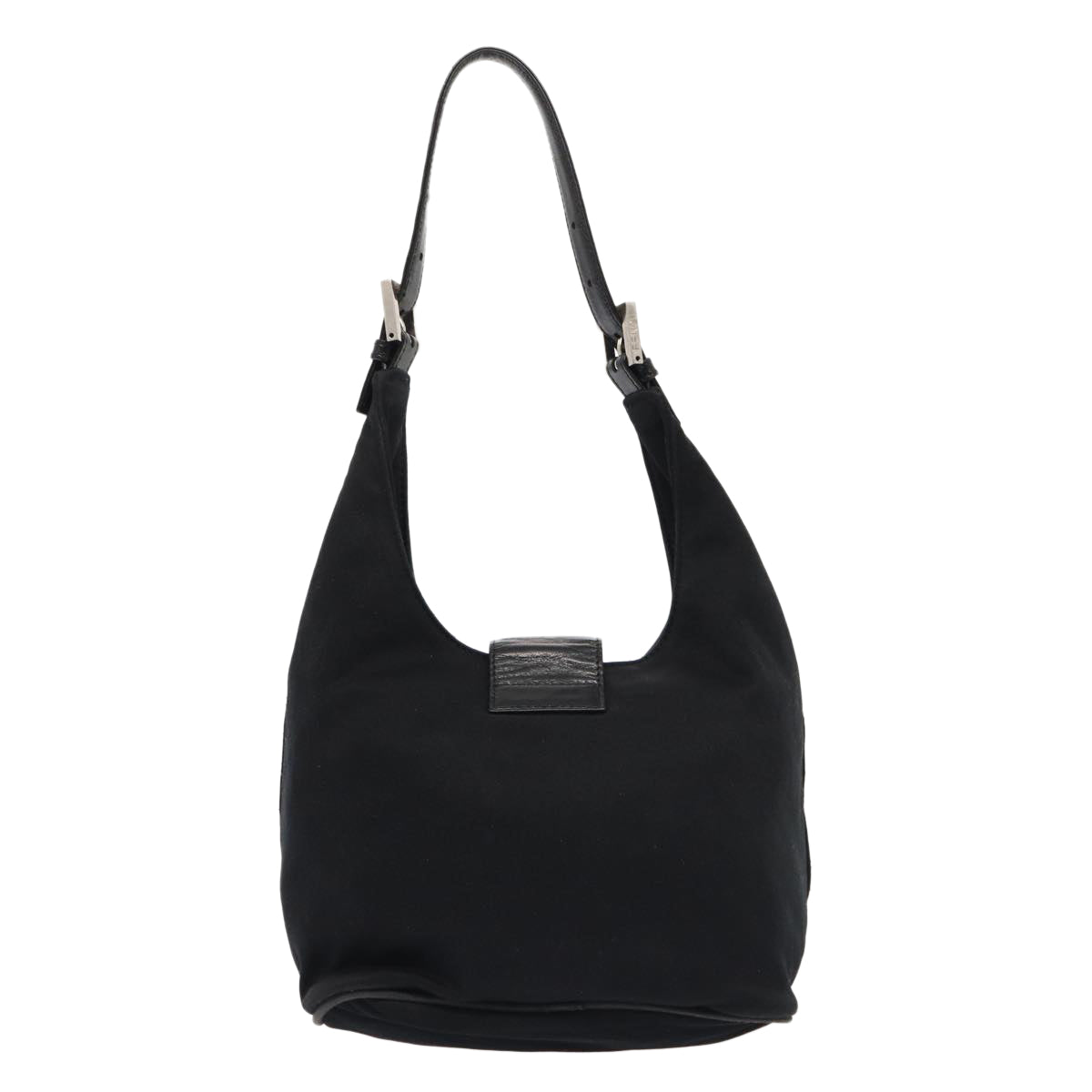 Luxury Fendi Mamma Baguette Shoulder Bag Nylon Black Silverep5381