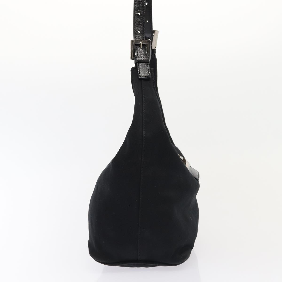 Luxury Fendi Mamma Baguette Shoulder Bag Nylon Black Silverep5381
