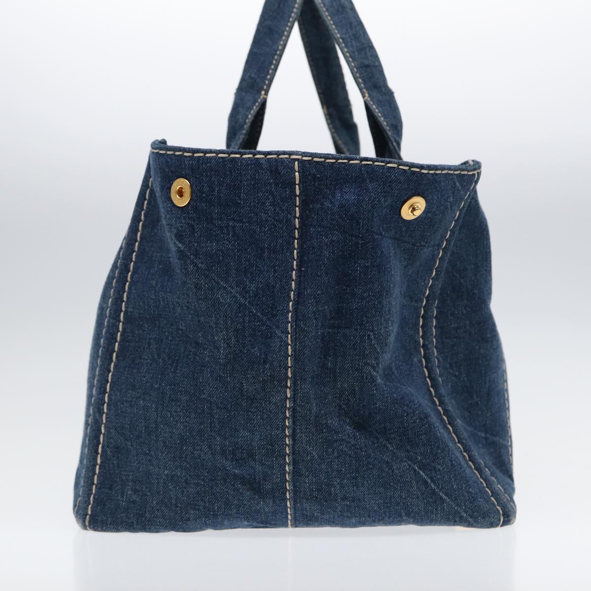 Luxury Prada Canapa GM Hand Bag Denim Blue Gold  ep5385