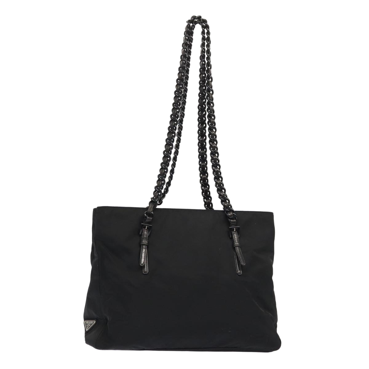 Luxury Prada Chain Tote Bag Nylon Black Silver  ep5414