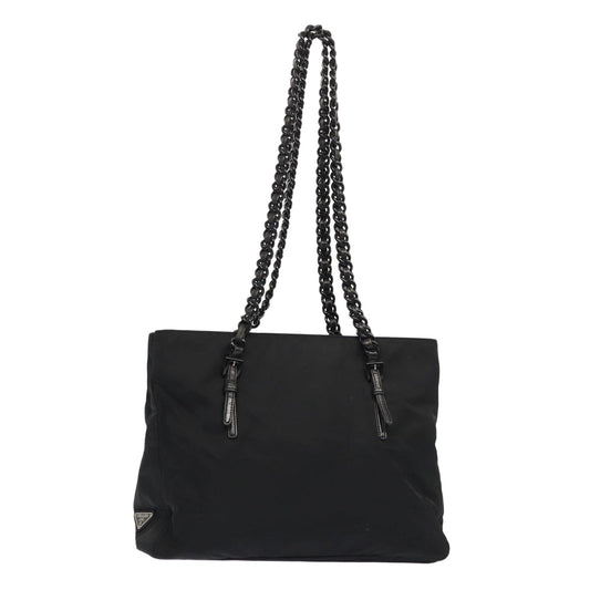 Luxury Prada Chain Tote Bag Nylon Black Silver  ep5414