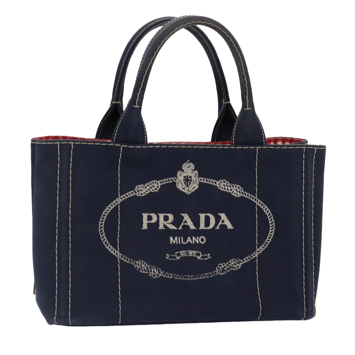 Luxury Prada Canapa PM Hand Bag Canvas Navy Gold  ep5438