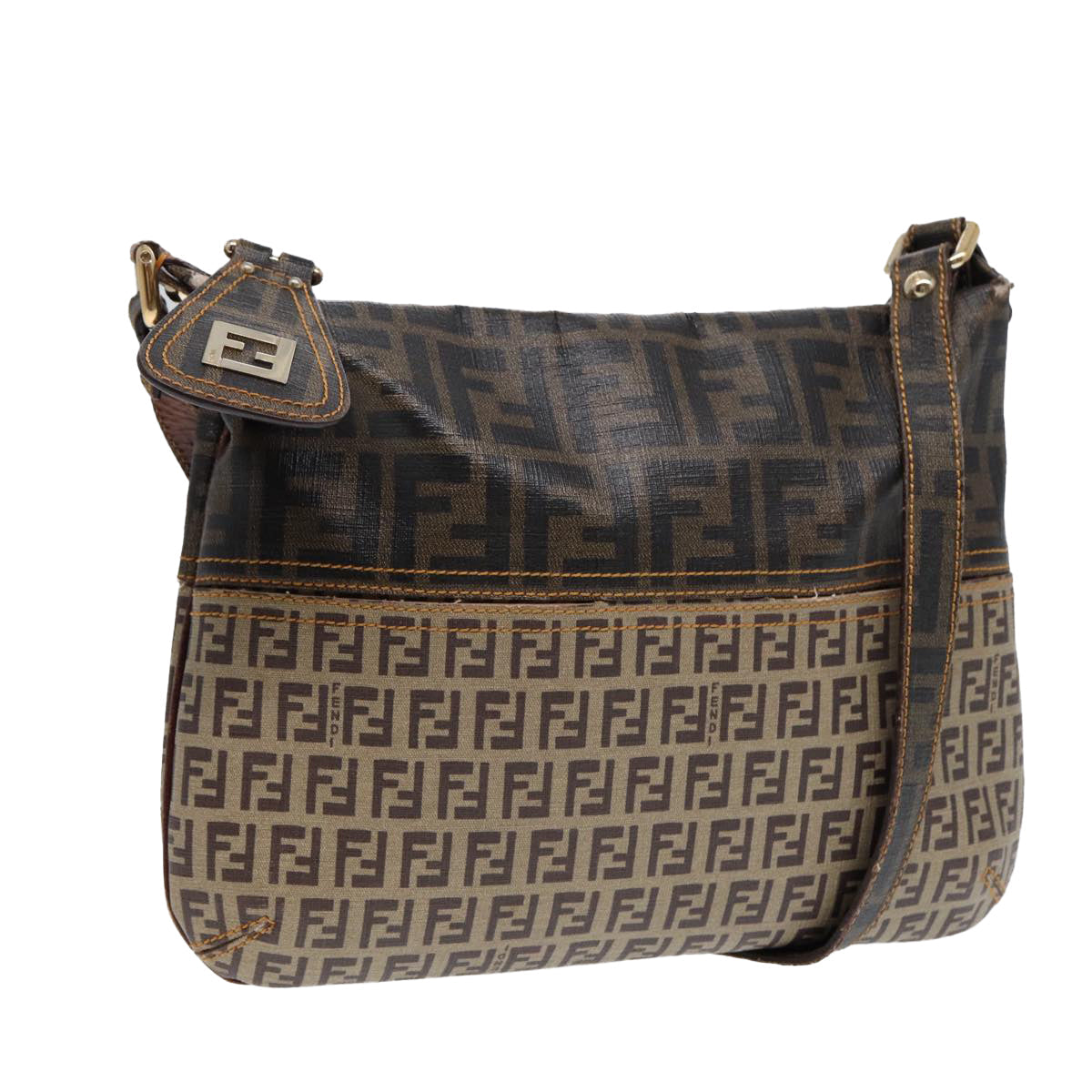 Luxury Fendi Zucca Canvas Shoulder Bag Brown Black goldep5455