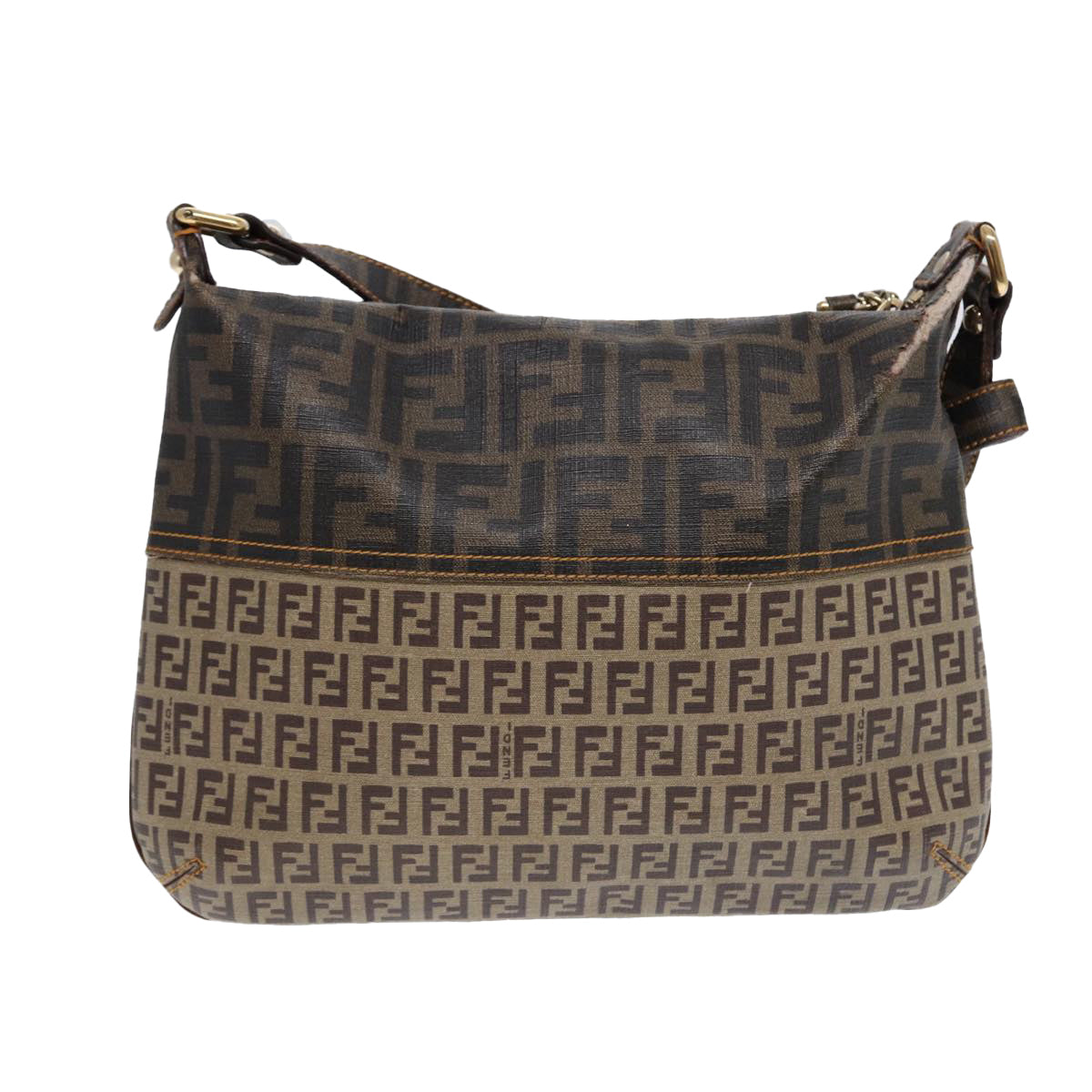 Luxury Fendi Zucca Canvas Shoulder Bag Brown Black goldep5455