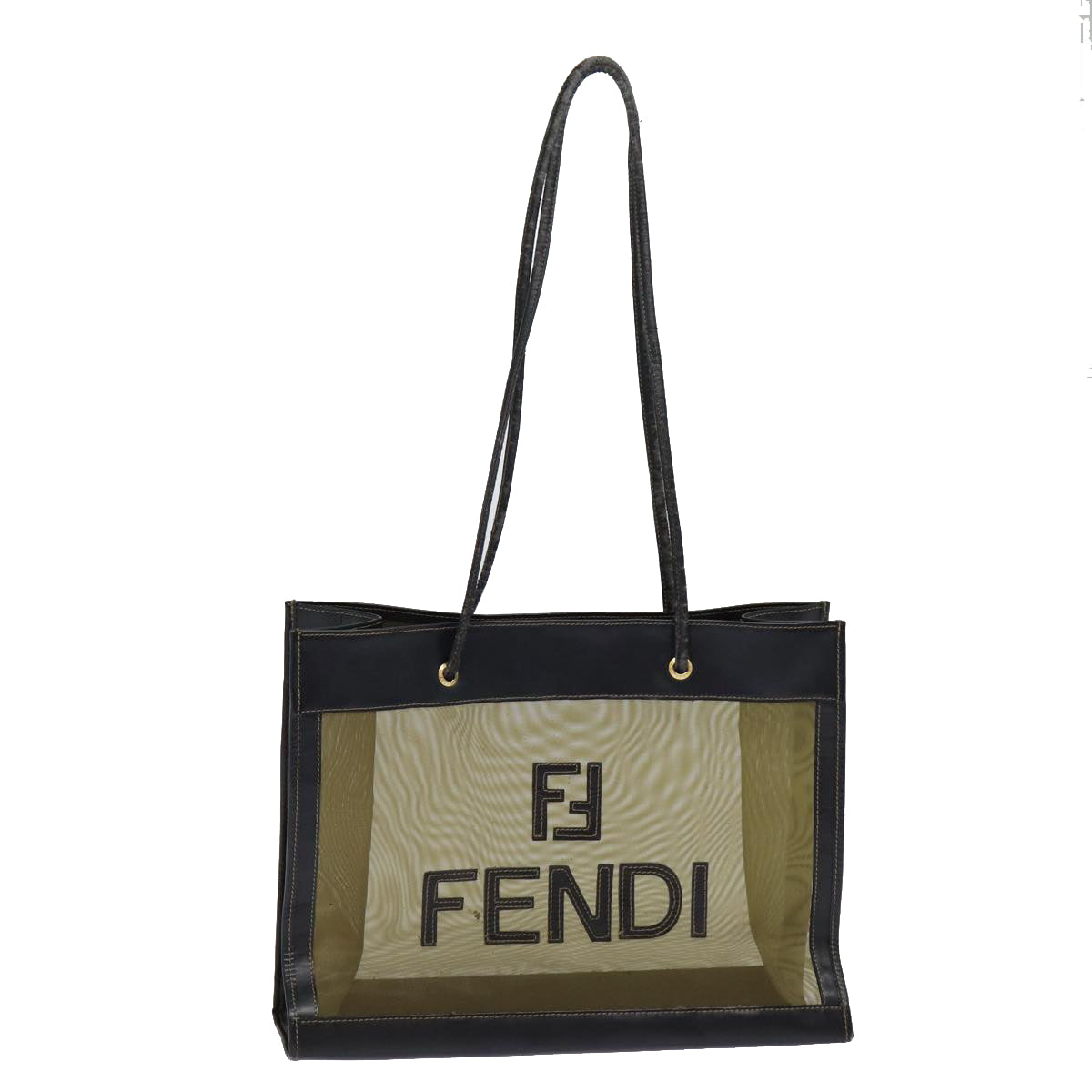 Luxury Fendi Tote Bag Nylon Leather Black Khaki goldep5485