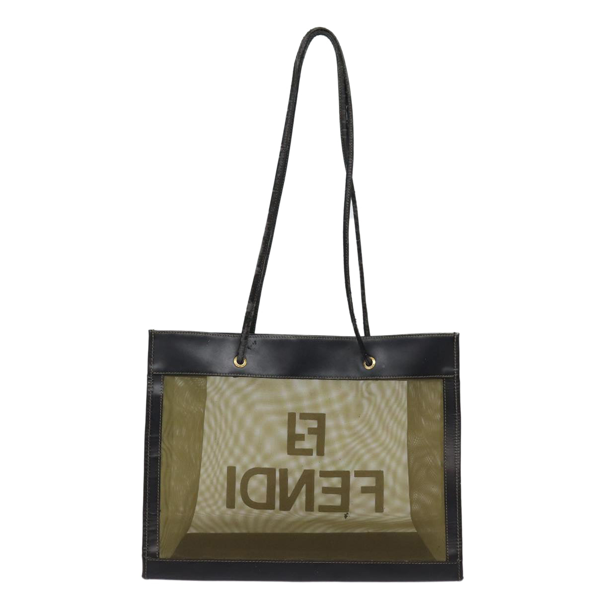 Luxury Fendi Tote Bag Nylon Leather Black Khaki goldep5485