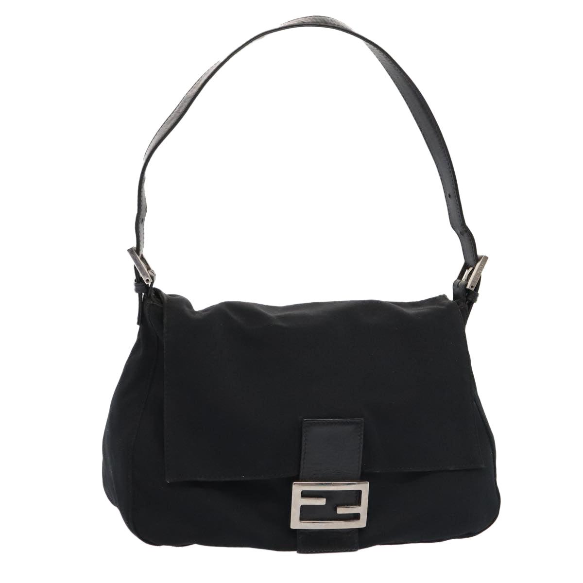 Luxury Fendi Mamma Baguette Shoulder Bag Nylon Black Silverep5493