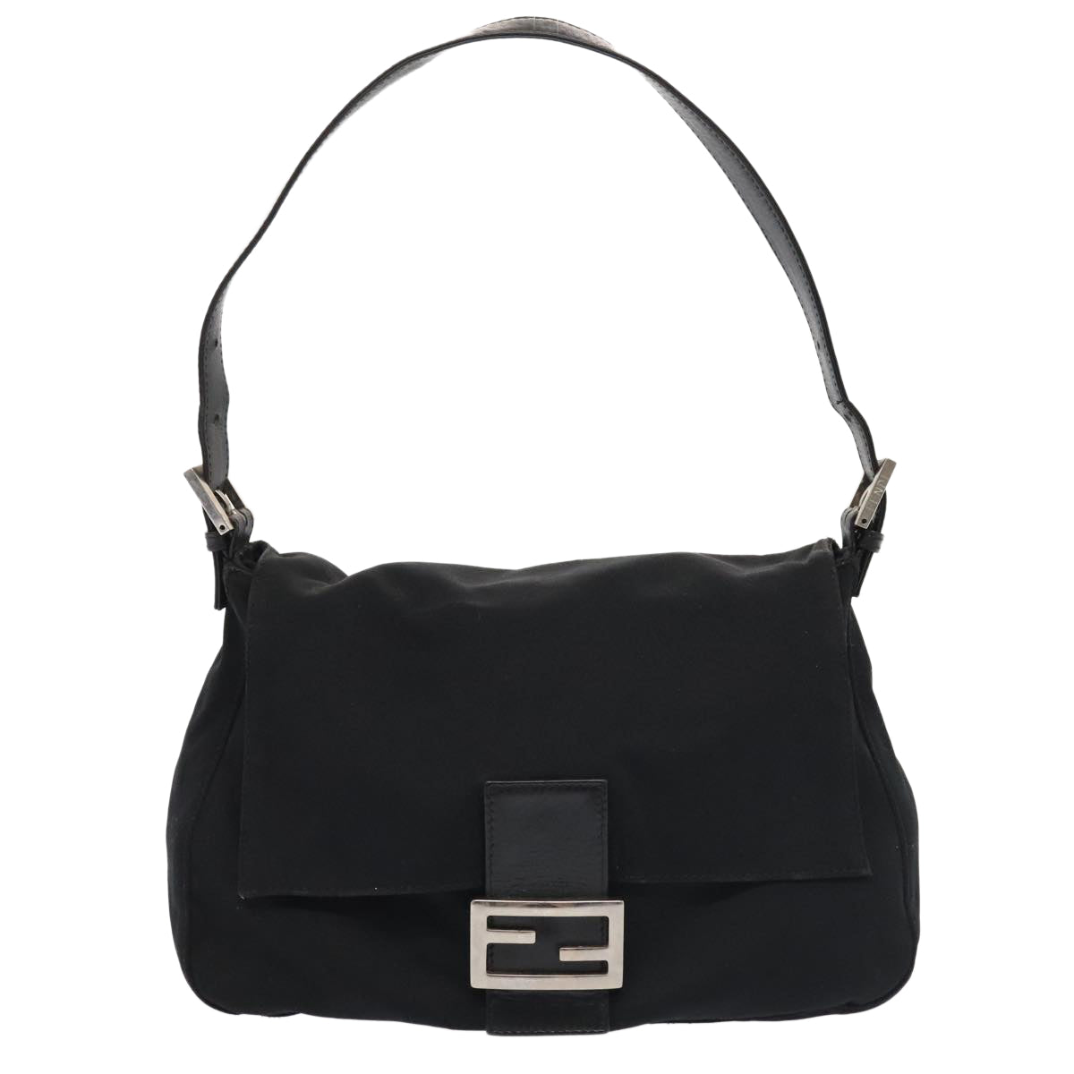 Luxury Fendi Mamma Baguette Shoulder Bag Nylon Black Silverep5493