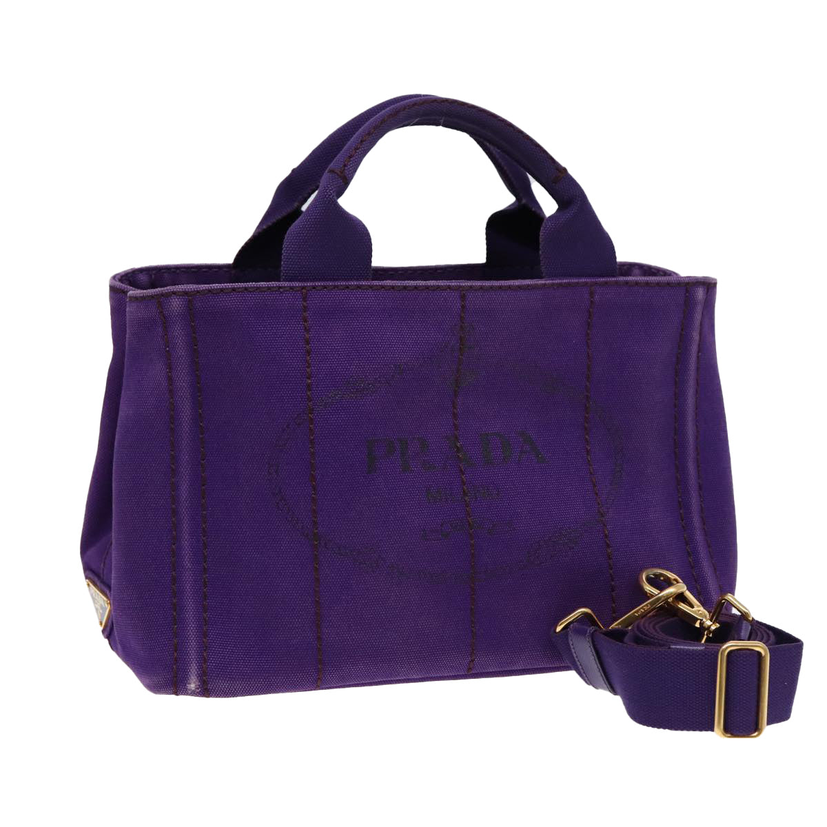 Luxury Prada Canapa PM Hand Bag Canvas 2way Purple Gold  ep5543