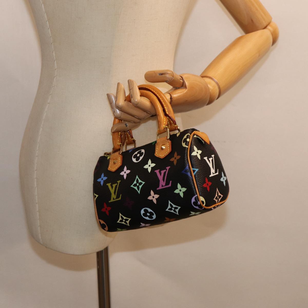 LOUIS VUITTON Monogram Multicolor Mini Speedy Hand Bag Black M92644 ep5552