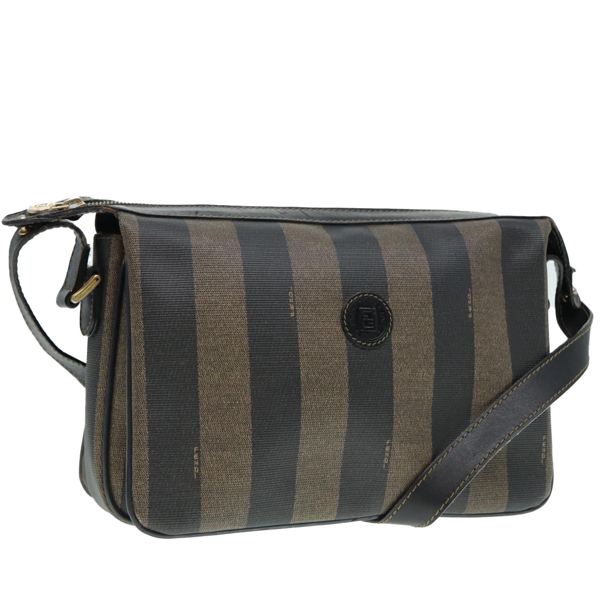 Luxury Fendi Pecan Canvas Shoulder Bag Brown Black goldep5562