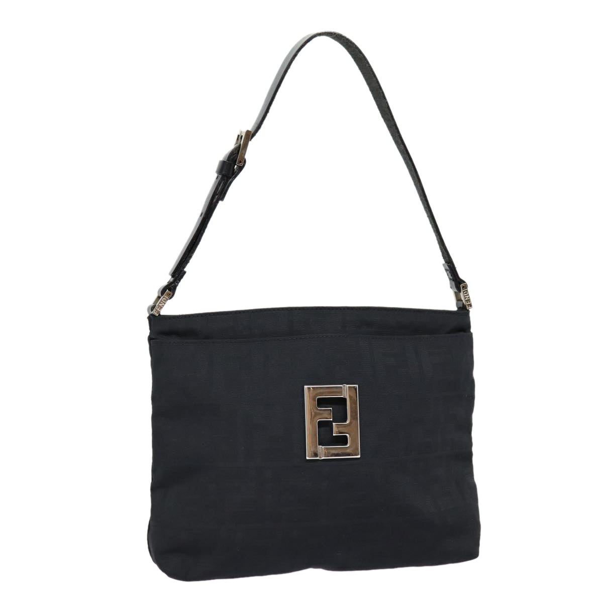 Luxury Fendi Zucca Canvas Shoulder Bag Black Silverep5578