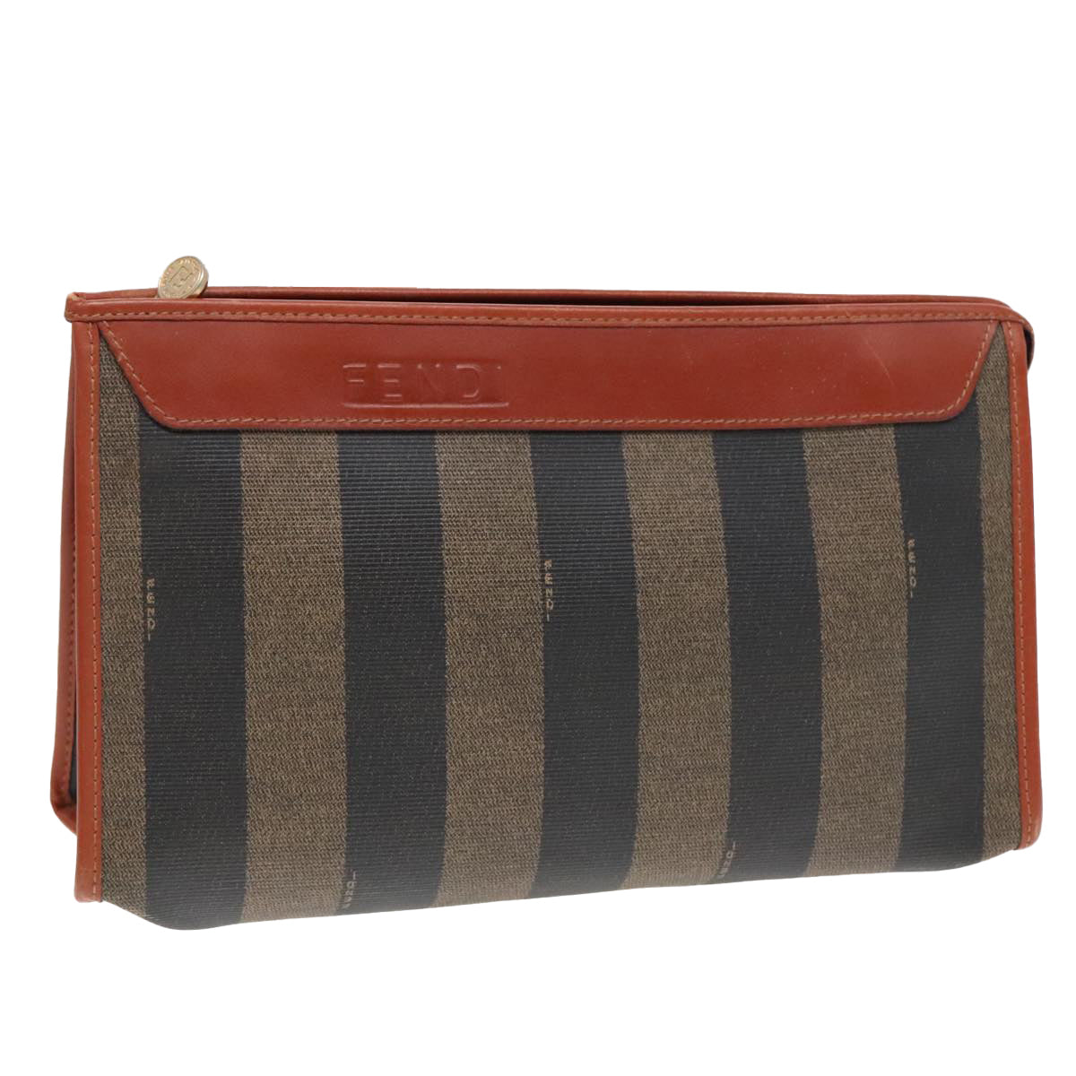 Luxury Fendi Pecan Canvas Clutch Bag Black Brown goldep5609