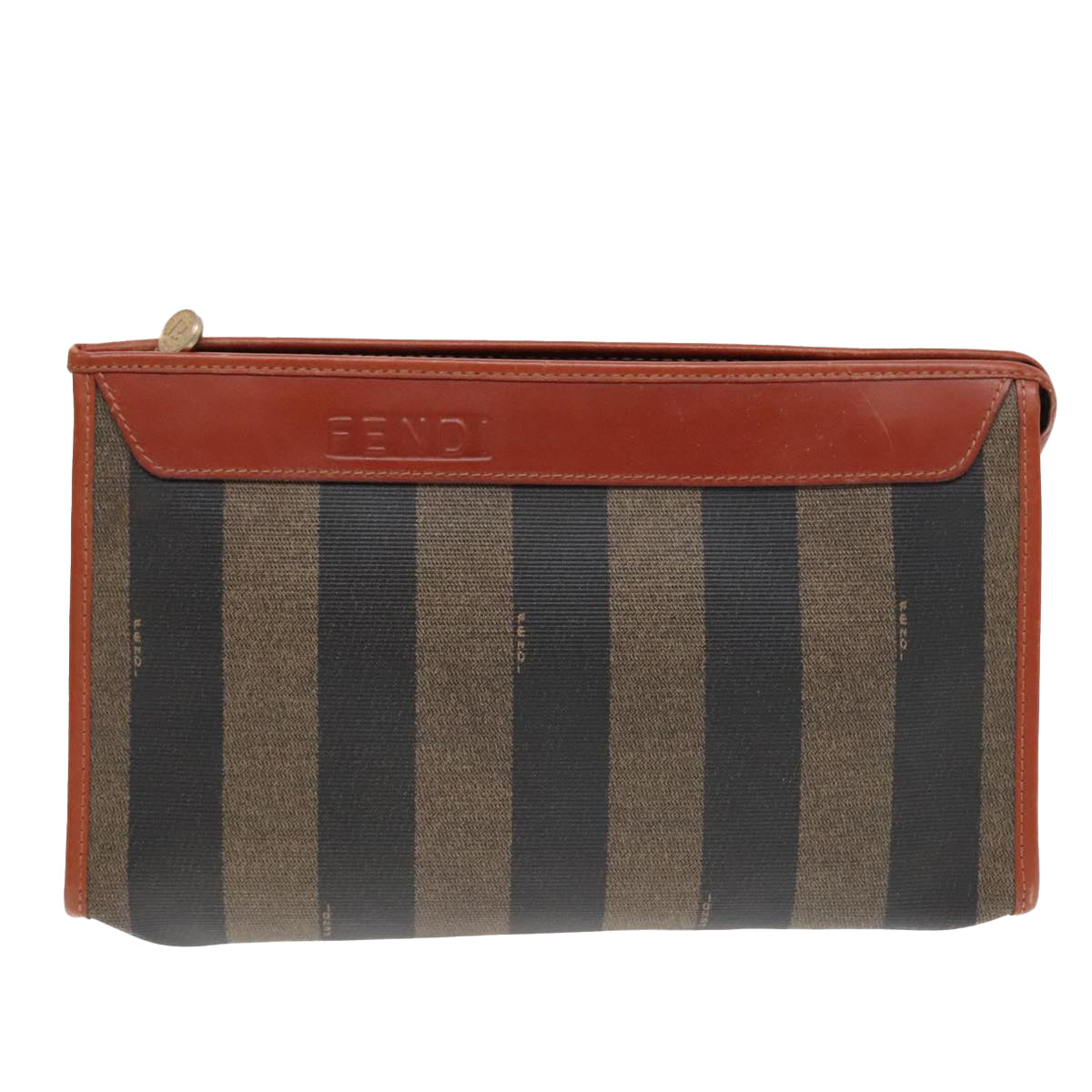 Luxury Fendi Pecan Canvas Clutch Bag Black Brown goldep5609
