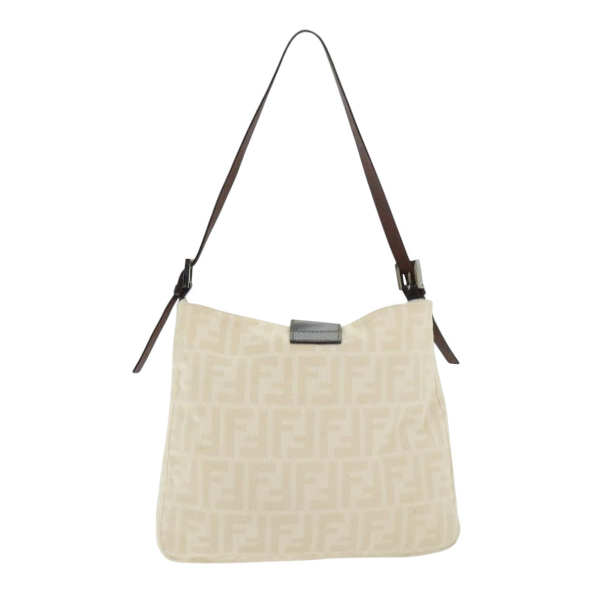 Luxury Fendi Zucca Canvas Shoulder Bag Beige Brown Silverep5724