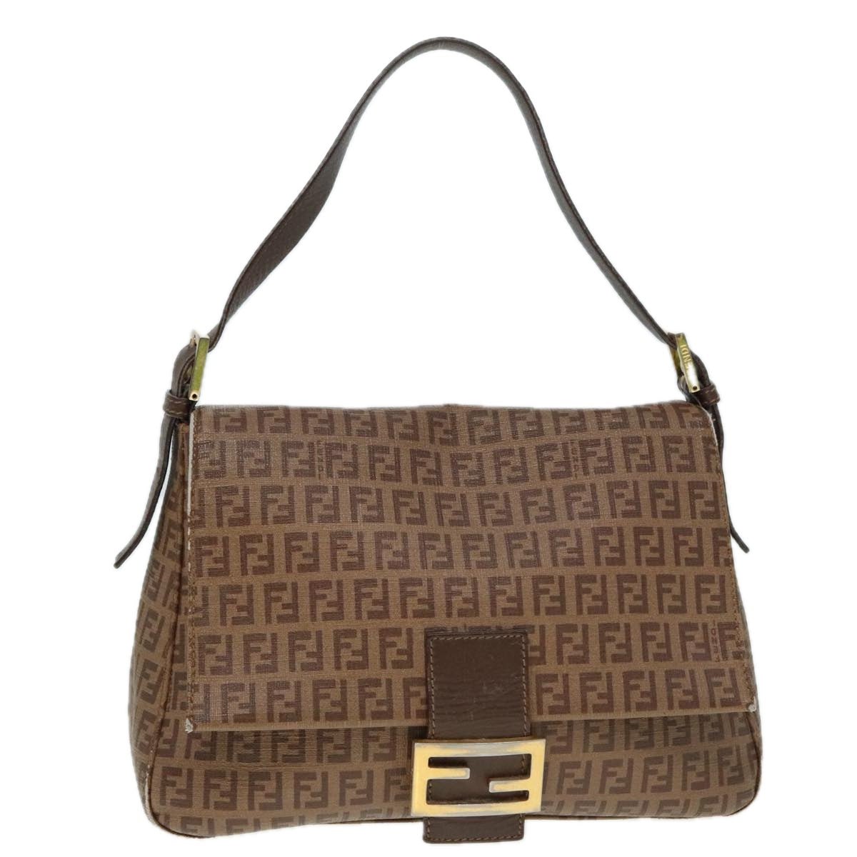 Luxury Fendi Zucchino Canvas Mamma Baguette Shoulder Bag Brown Goldep5786