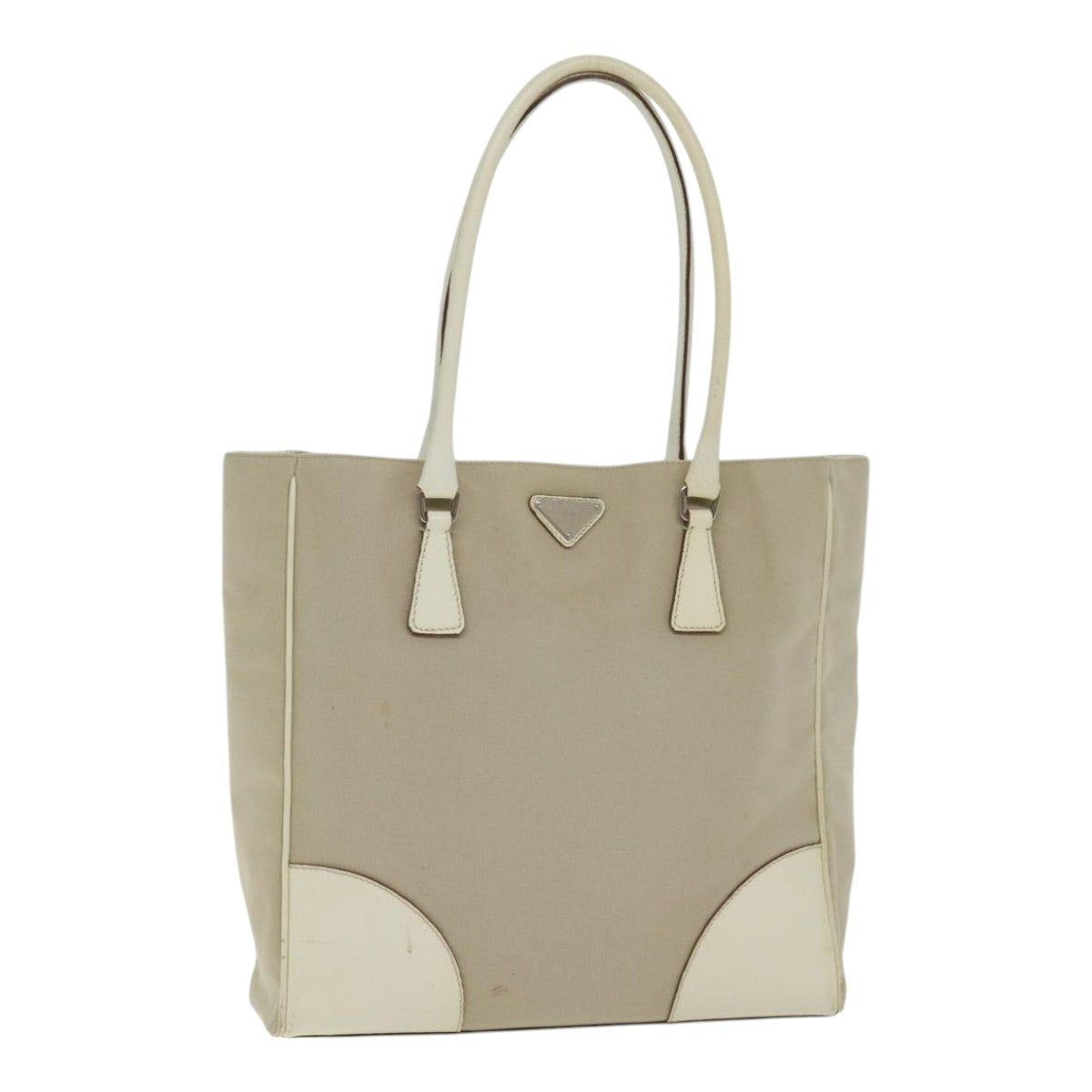 Luxury Prada Tote Bag Canvas Leather Beige Cream Silver  ep5828