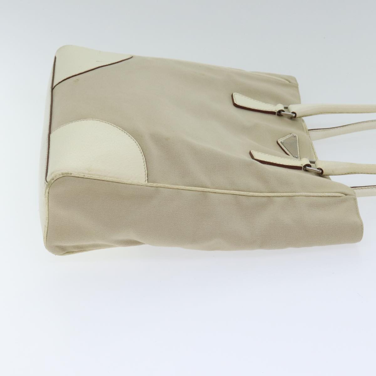 Luxury Prada Tote Bag Canvas Leather Beige Cream Silver  ep5828