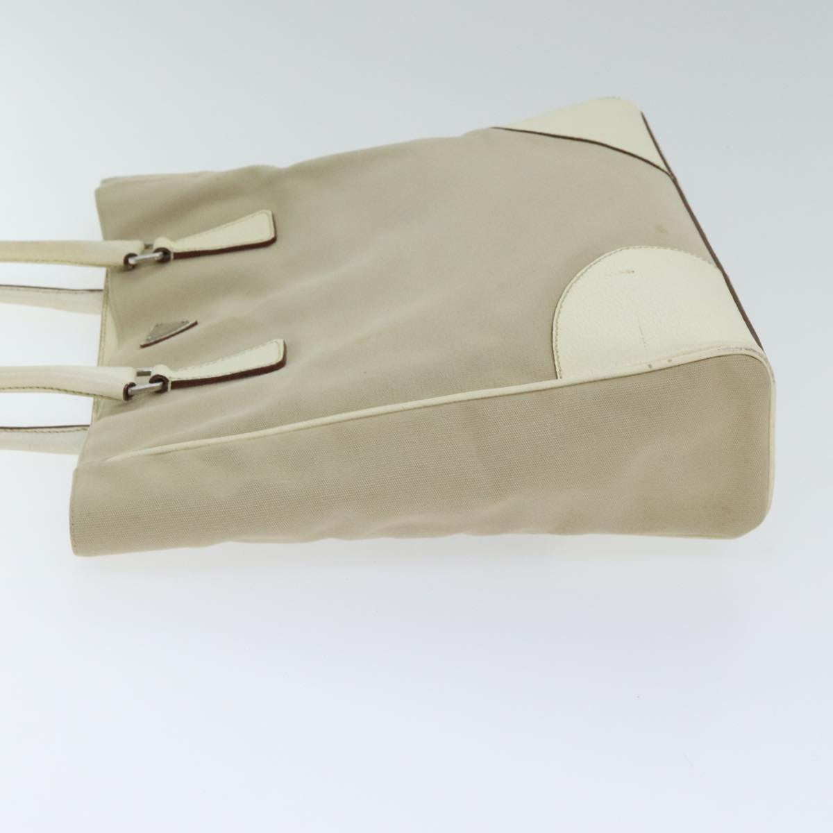 Luxury Prada Tote Bag Canvas Leather Beige Cream Silver  ep5828