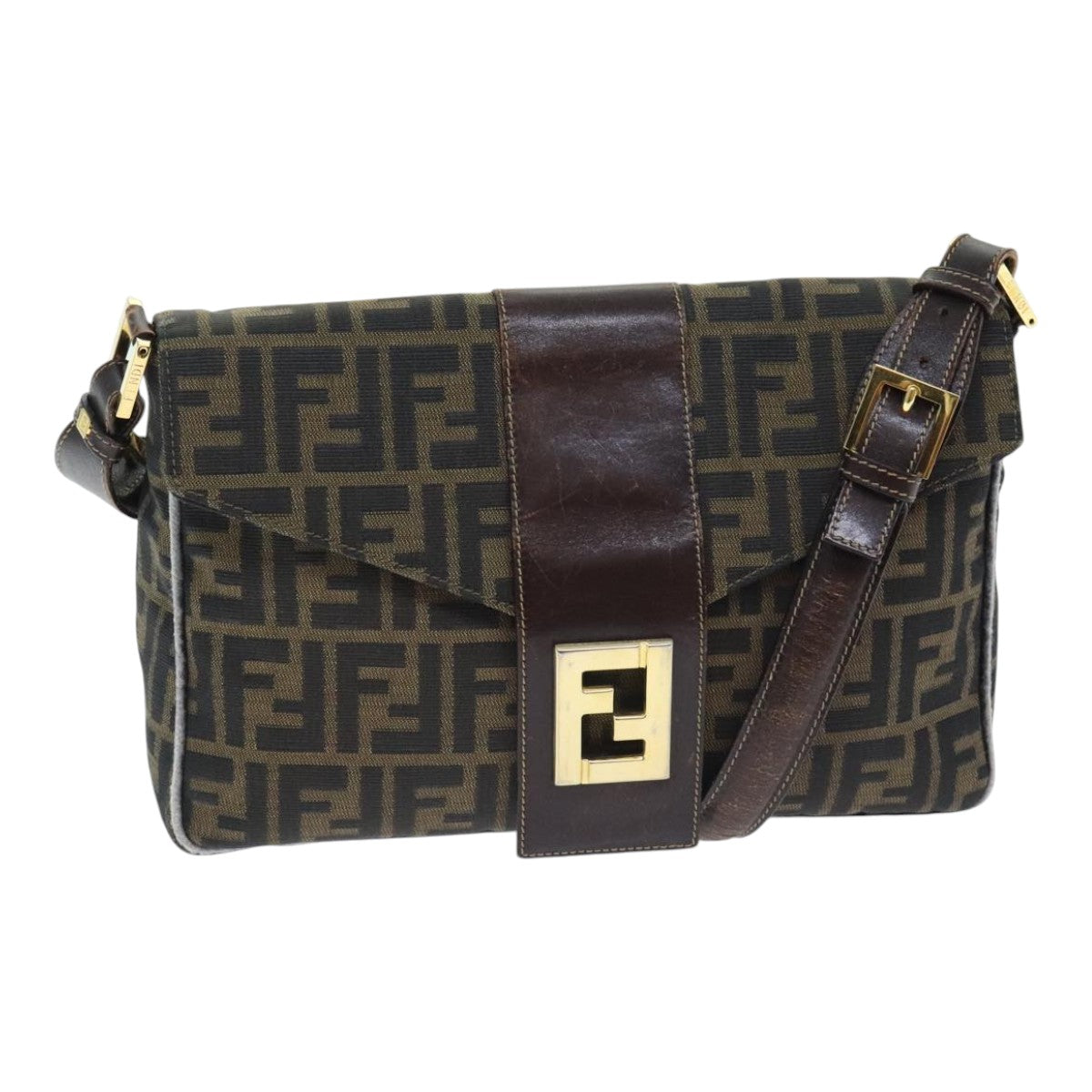 Luxury Fendi Zucca Canvas Shoulder Bag Brown Black Goldep5919
