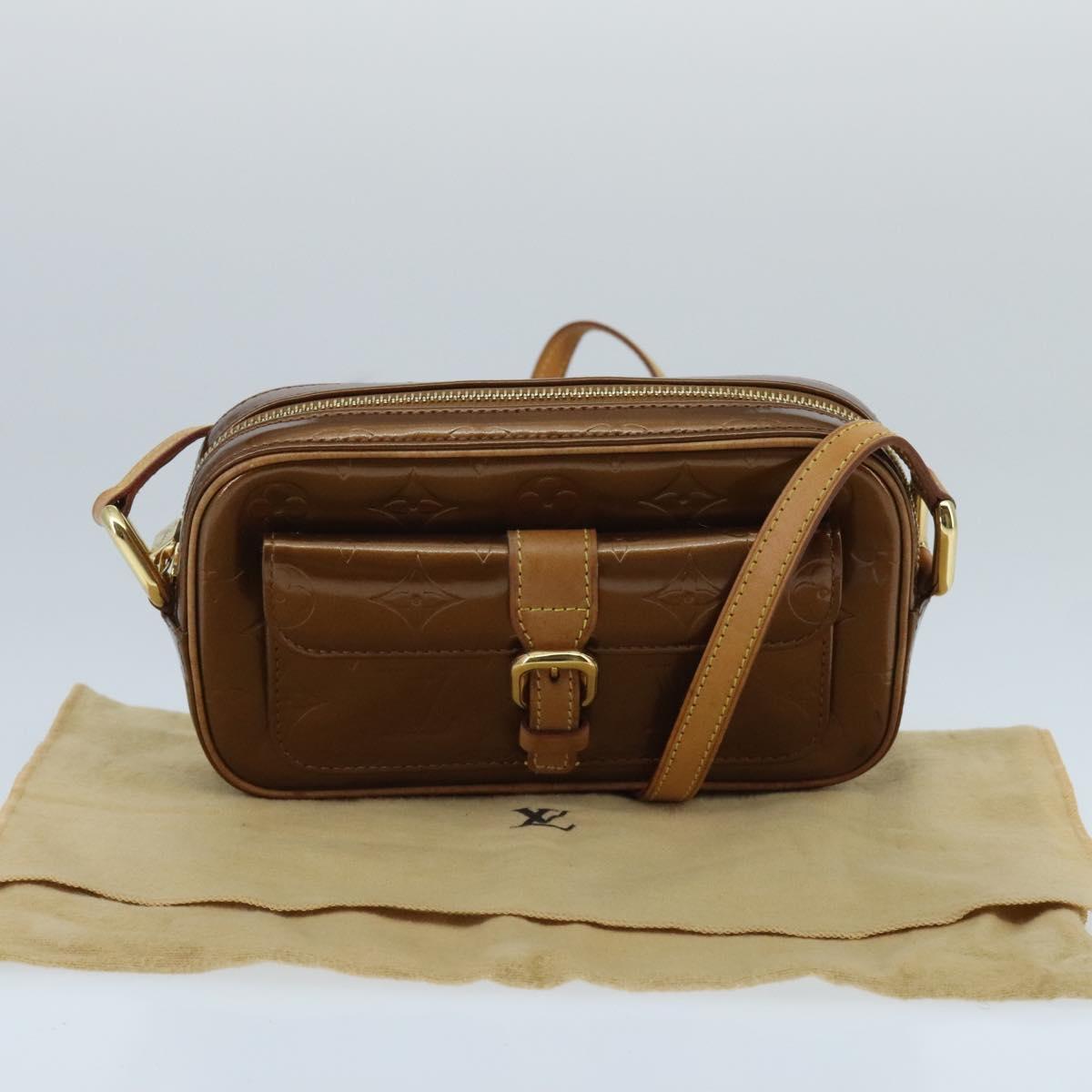 LOUIS VUITTON Monogram Vernis Christy MM Shoulder Bag Bronze M91109 ep6394