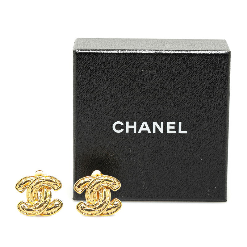Chanel Matelasse Coco Mark Gold Clip-On Earrings
