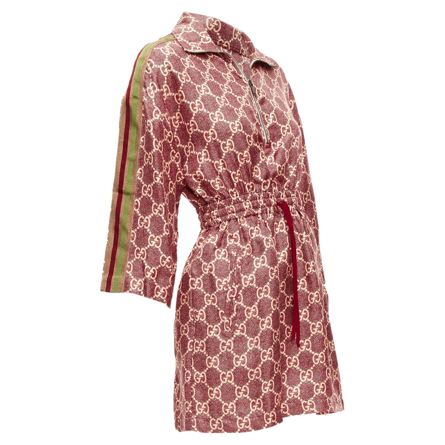 Gucci silk GG Supreme monogram print web trim mini dress