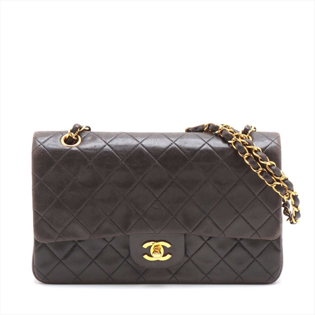 Chanel Matrasse 25  Double Flap Double Chain Bag Black G  3rd A01112 Snap Cracked
