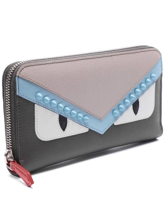Luxury Fendi Monster Zip Round Long Wallet Grey