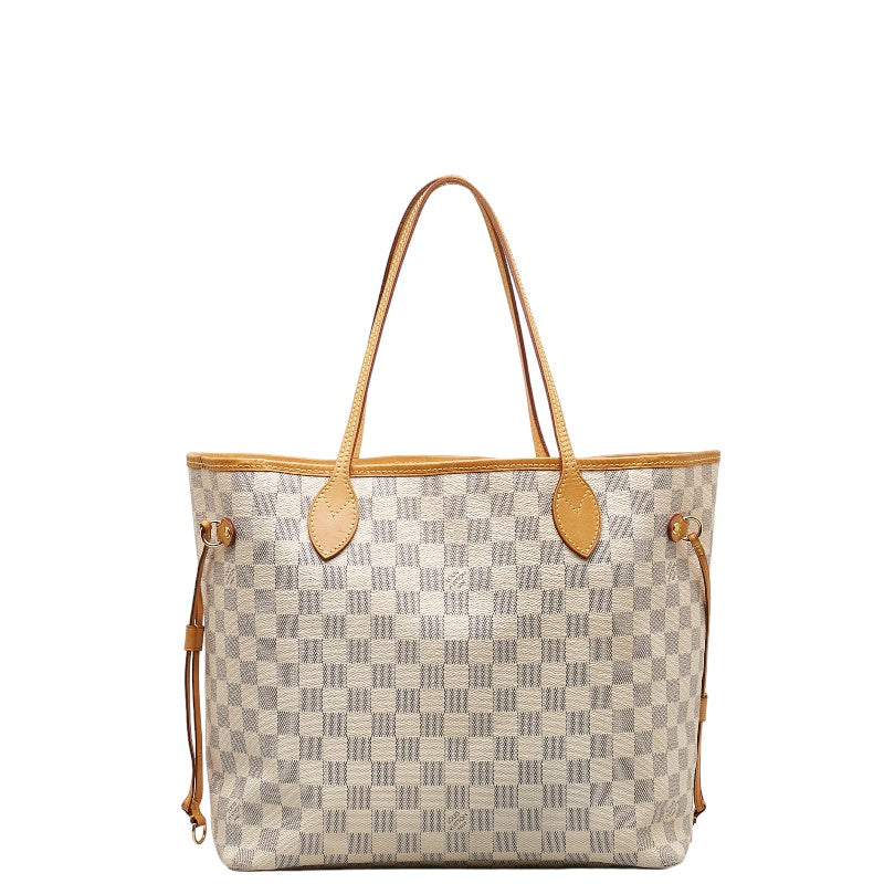 Louis Vuitton Damier Azur Neverfull MM Tote Shoulder Bag N51107 White PVC Leather