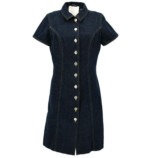 Luxury Chanel 1990s logo-buttons denim dress #38