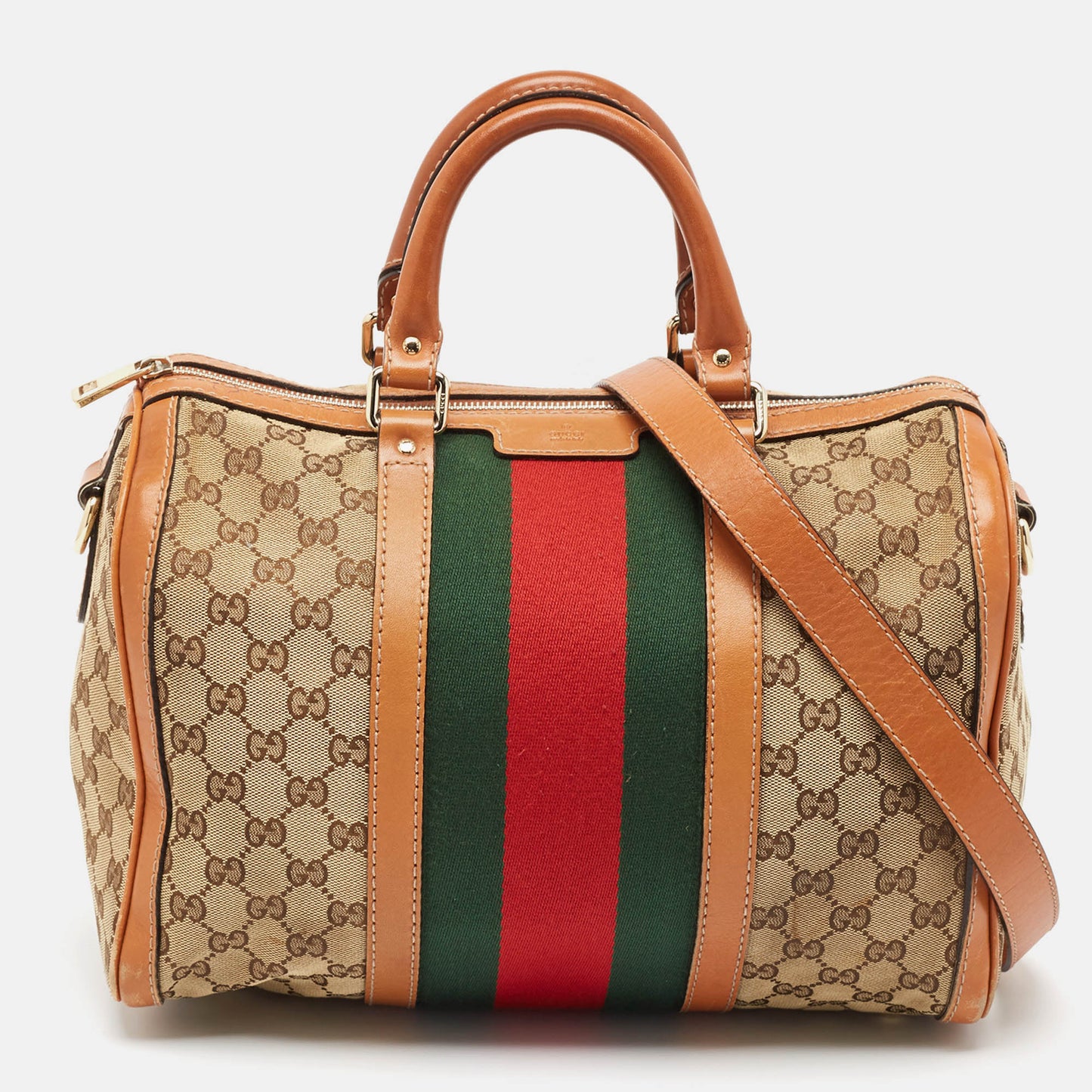 Luxury Gucci Trending 2025 Tan/Beige GG Canvas Medium Vintage Web Boston Bag