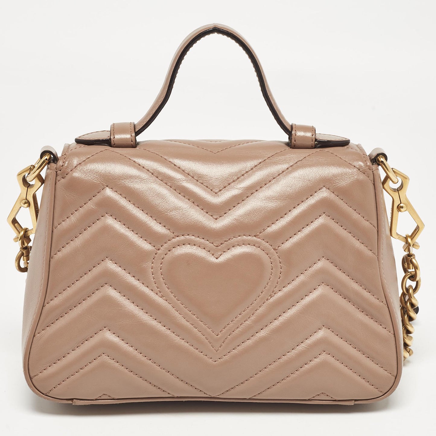Luxury Gucci Trending 2025 Dusty Pink Matelass&eacute; Leather Mini Gg Marmont Top Handle Bag..