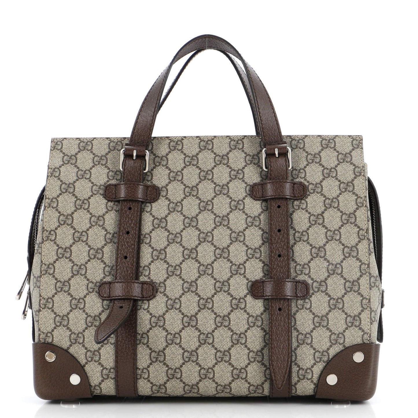 Luxury Gucci Trending 2025 Buckle Travel Tote GG Coated Canvas with Leather Medium