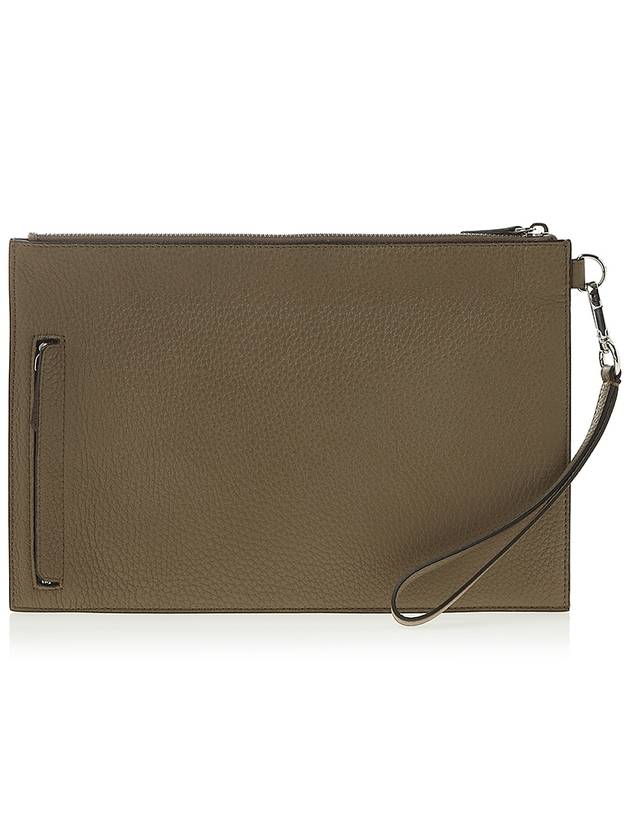 Luxury Fendi FF Logo Flat Leather Clutch Bag Beige