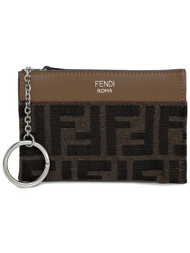 Luxury Fendi FF Motif Zipper Case Key Holder Brown