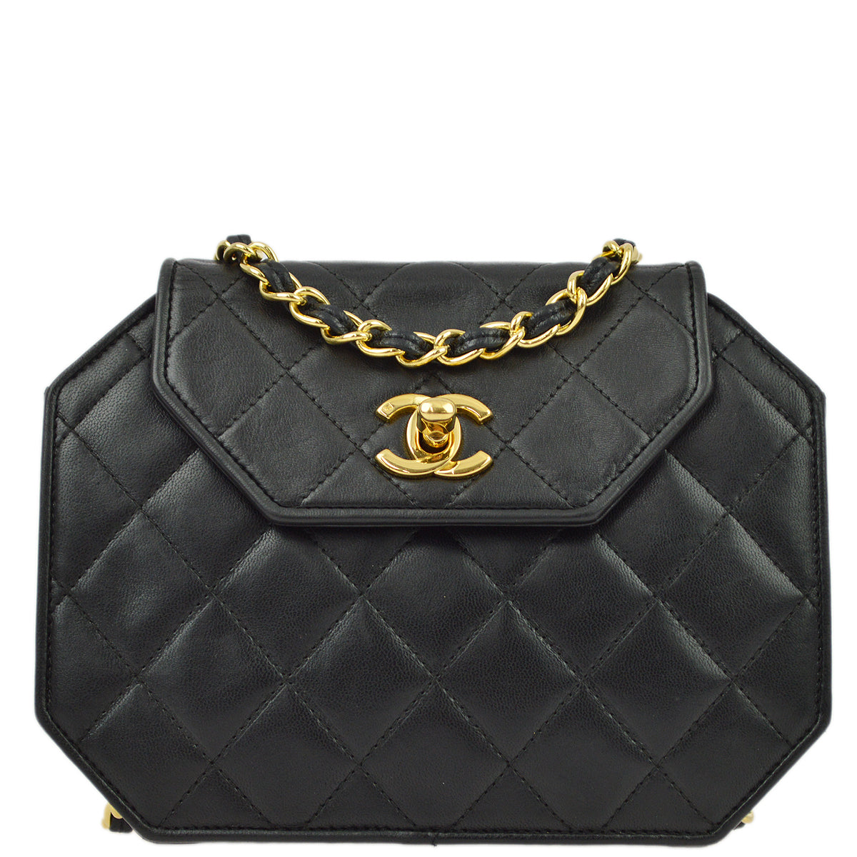 Luxury Chanel Black Lambskin Octagon Chain Shoulder Bag