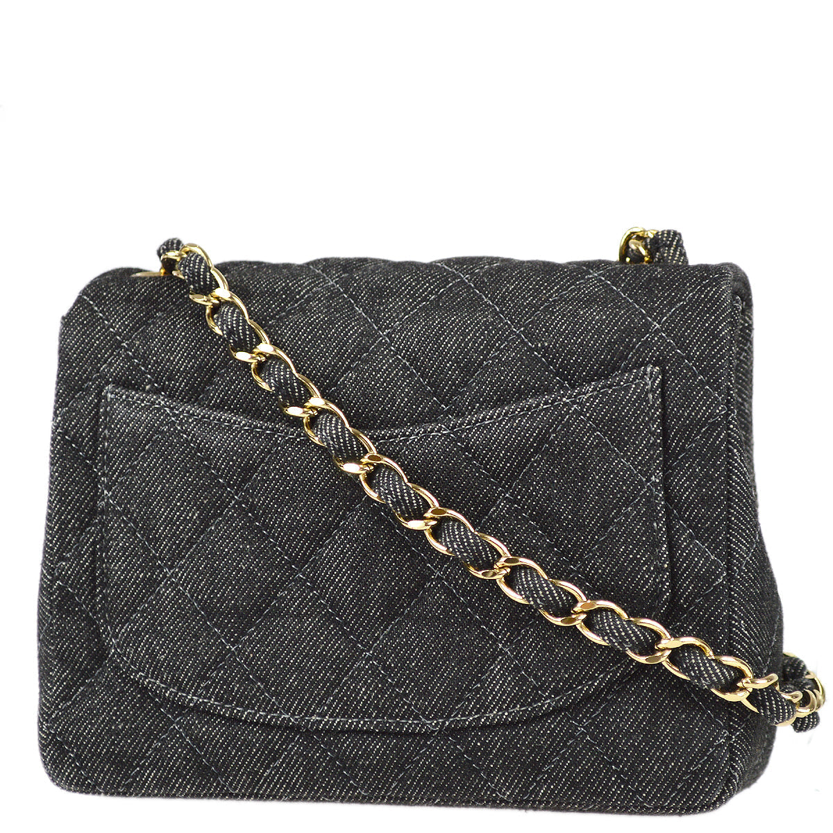 Luxury Chanel 1997-1999 Black Denim Mini Classic Square Flap Shoulder Bag 17